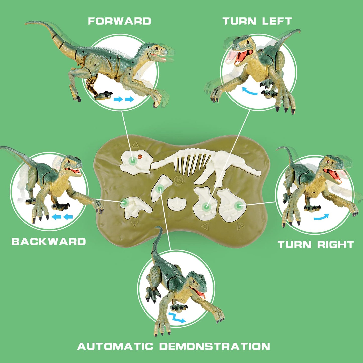 VERTOY electronic robot dinosaur showing the charging port and underbelly power switch