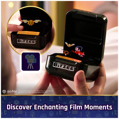 Close up view of the black and gold Hogwarts themed packaging for the electronic pet