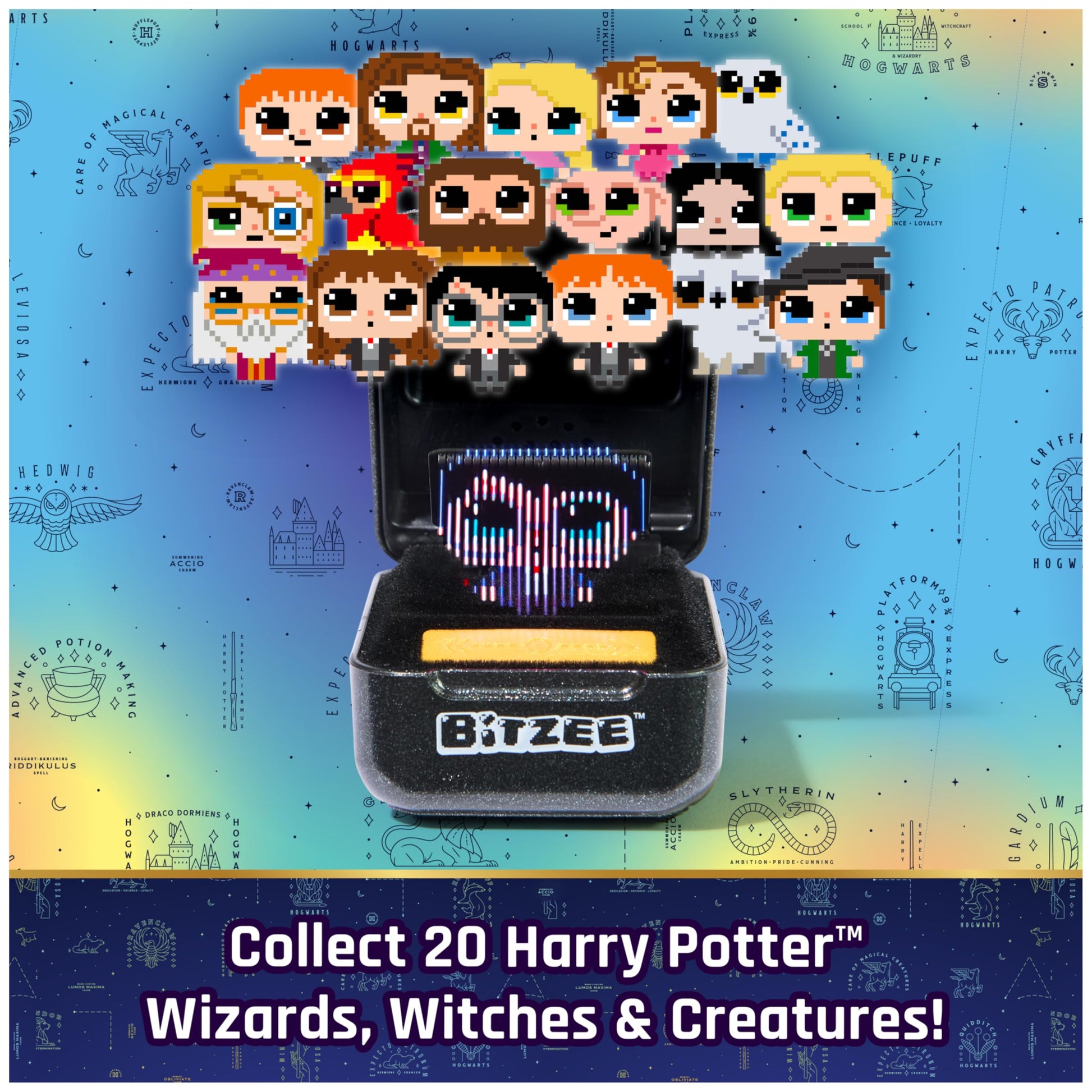 Bitzee Harry Potter toy showing the interactive Quidditch mini game graphics on the display