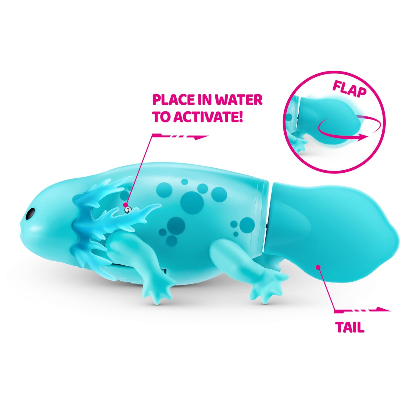 ZURU Pets Alive water activated robotic axolotl toy swimming smoothly inside a clear water tank