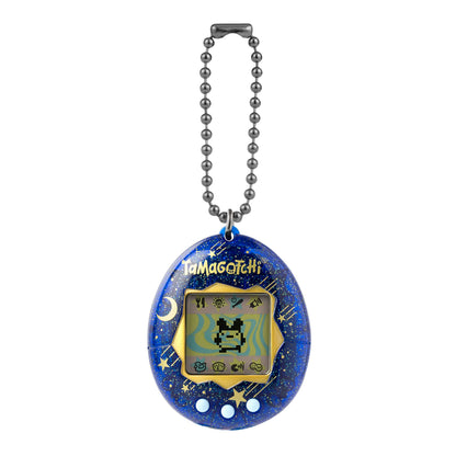Tamagotchi Starry Shower digital toy showing the classic liquid crystal display screen and light blue buttons.