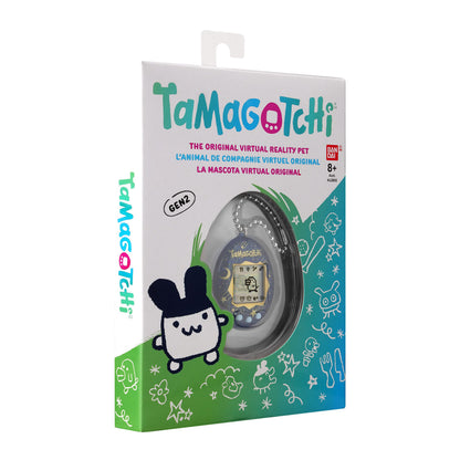 Side profile of the slim nineties style retro Tamagotchi Starry Shower pocket game console.