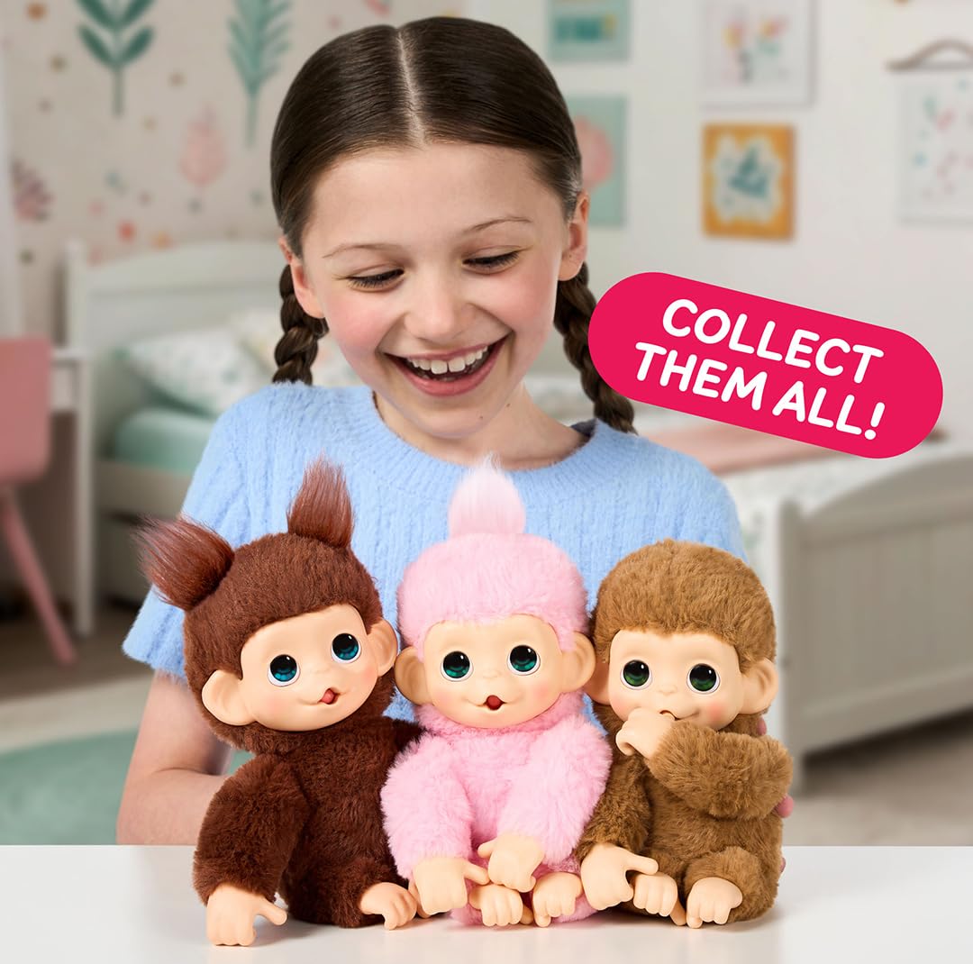 Child playing with the Little Live Pets mini monkey toy showing its interactive features.