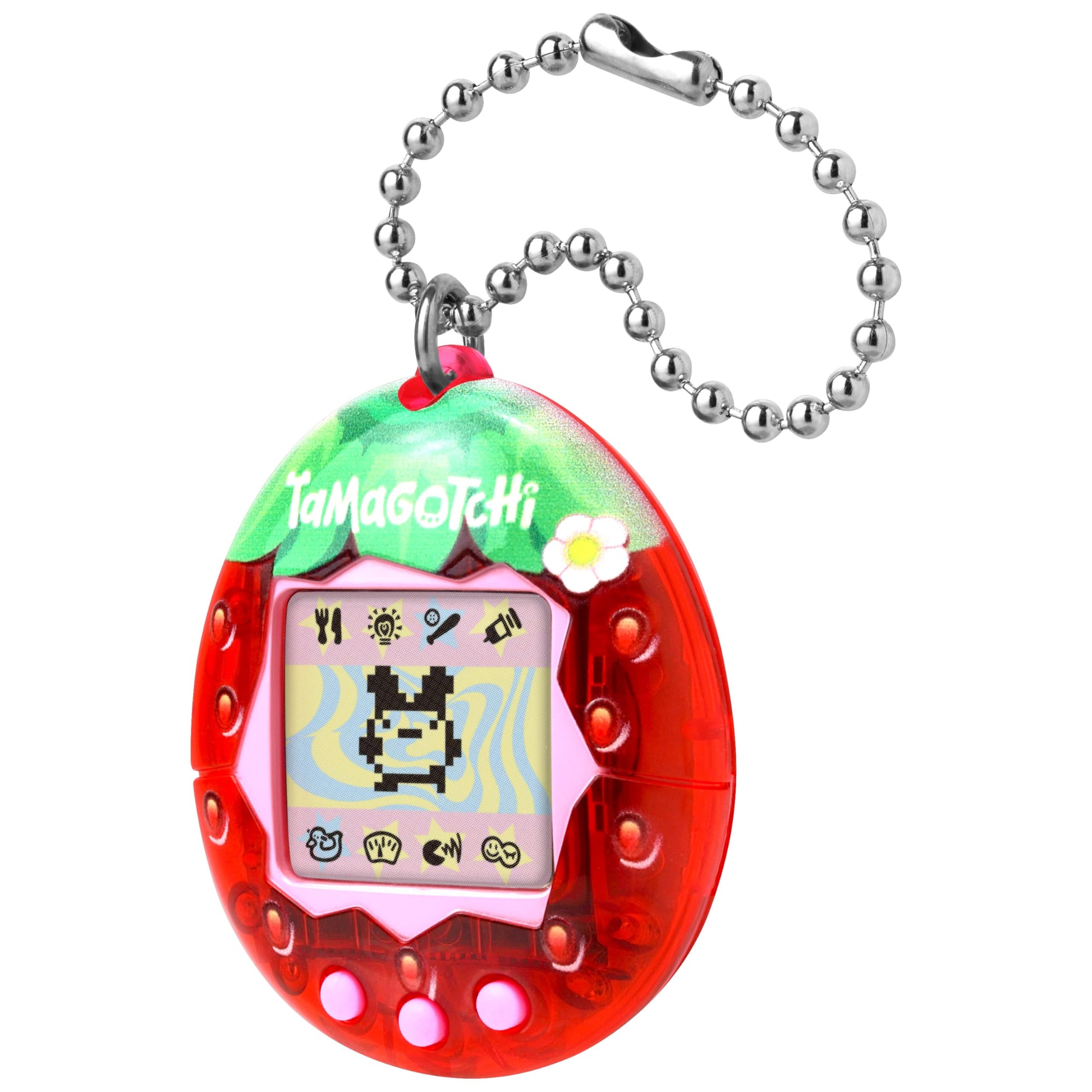 Tamagotchi Original virtual reality toy with keychain attachment displayed in its authentic retail packaging.