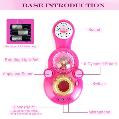 Rear view of the children electronic musical toy showing battery compartment and auxiliary cable input