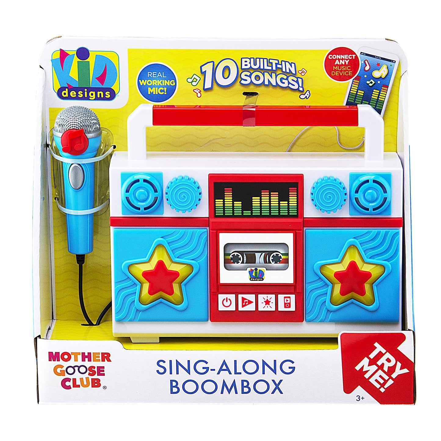 eKids electronic sing along machine demonstrating the durable child-friendly button controls.