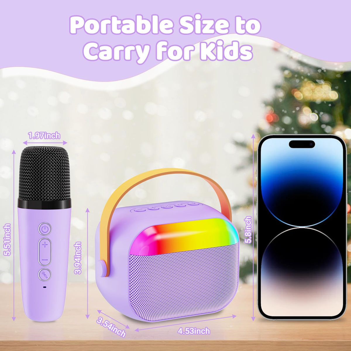 FunMission portable singing microphone set for children displaying the purple chassis and compact control buttons.
