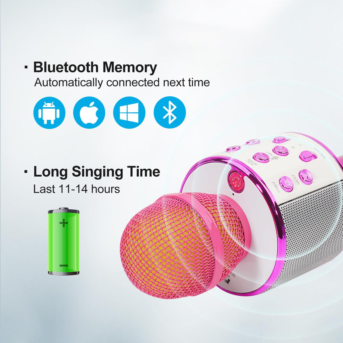 FINYIORE portable singing microphone displayed with its included USB charging accessory