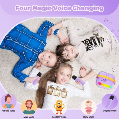 FunMission kids musical toy speaker showcasing the portable top handle and dual microphone storage capability.