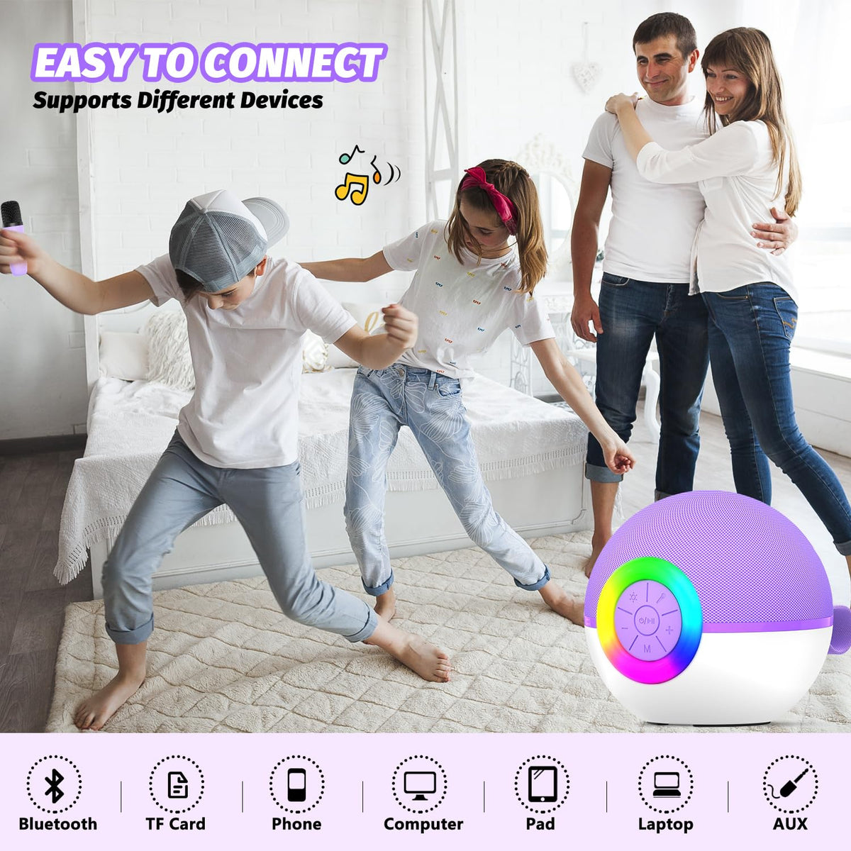 Mgaolo children musical toy package box outlining the voice modulation features for boys and girls