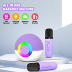 Mgaolo wireless karaoke mic and speaker system being held to demonstrate compact portable design