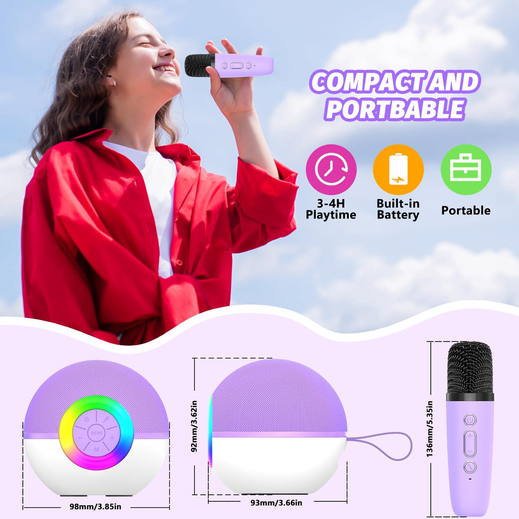 Mgaolo purple karaoke machine set up on a table for a family birthday celebration event