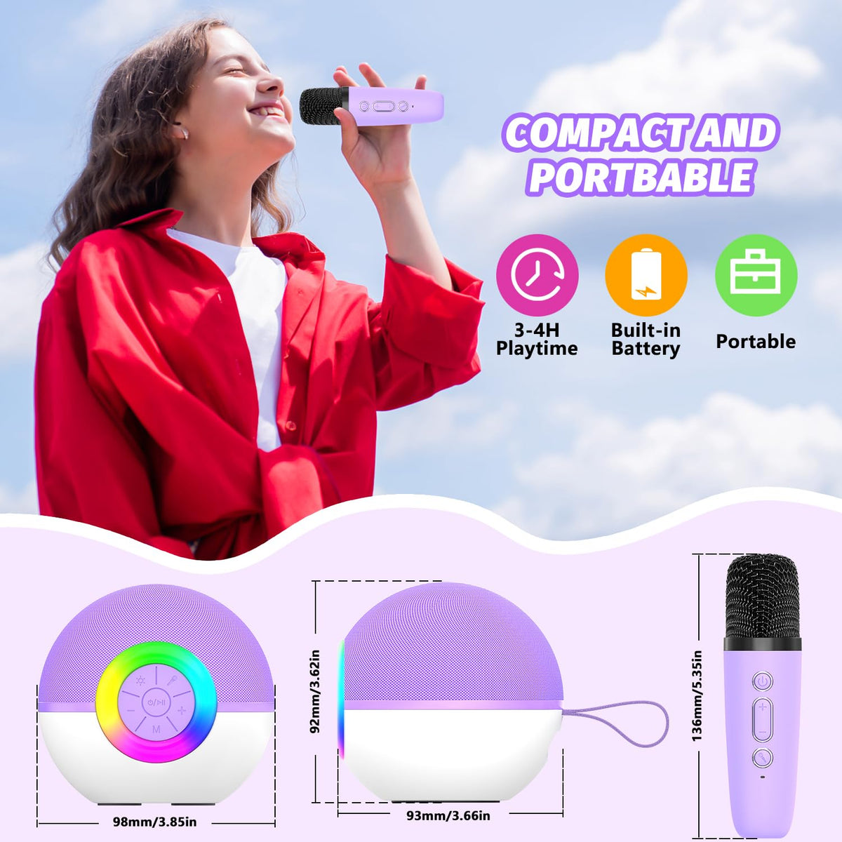 Mgaolo purple karaoke machine set up on a table for a family birthday celebration event
