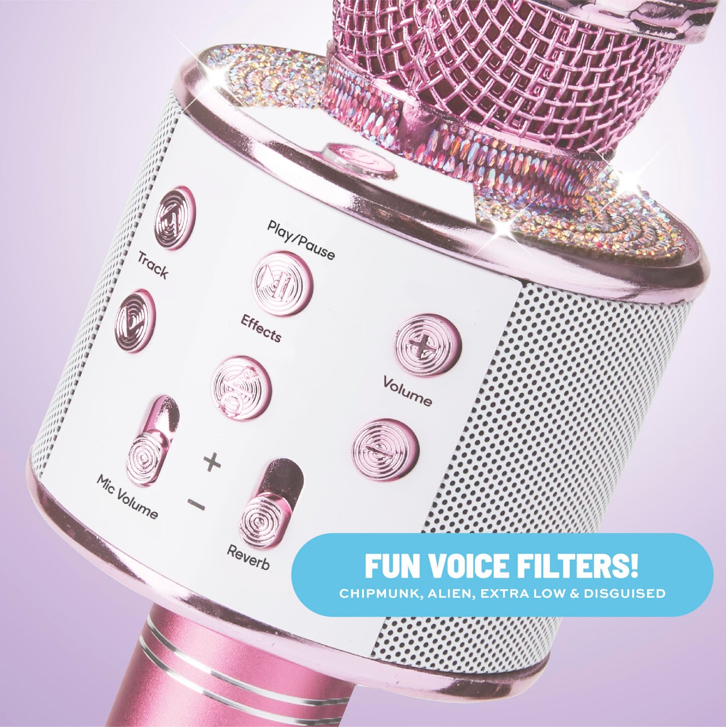 Claire's imported children's microphone displaying the premium metallic mesh grille top