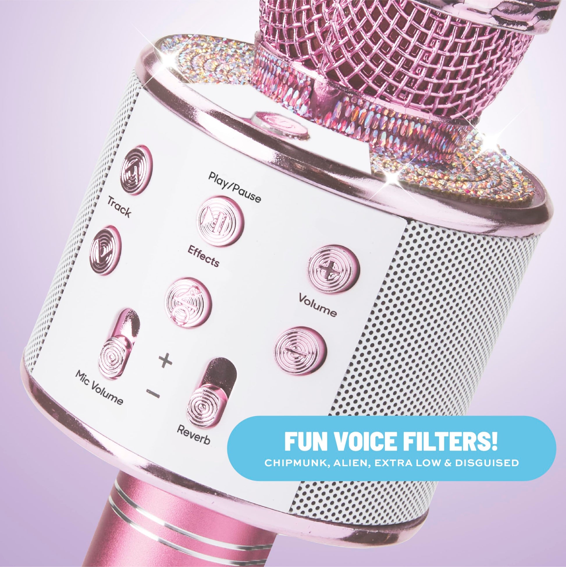 Claire's imported children's microphone displaying the premium metallic mesh grille top