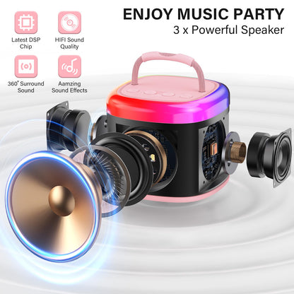 HWWR portable singing speaker with glowing RGB LED disco lights enabled