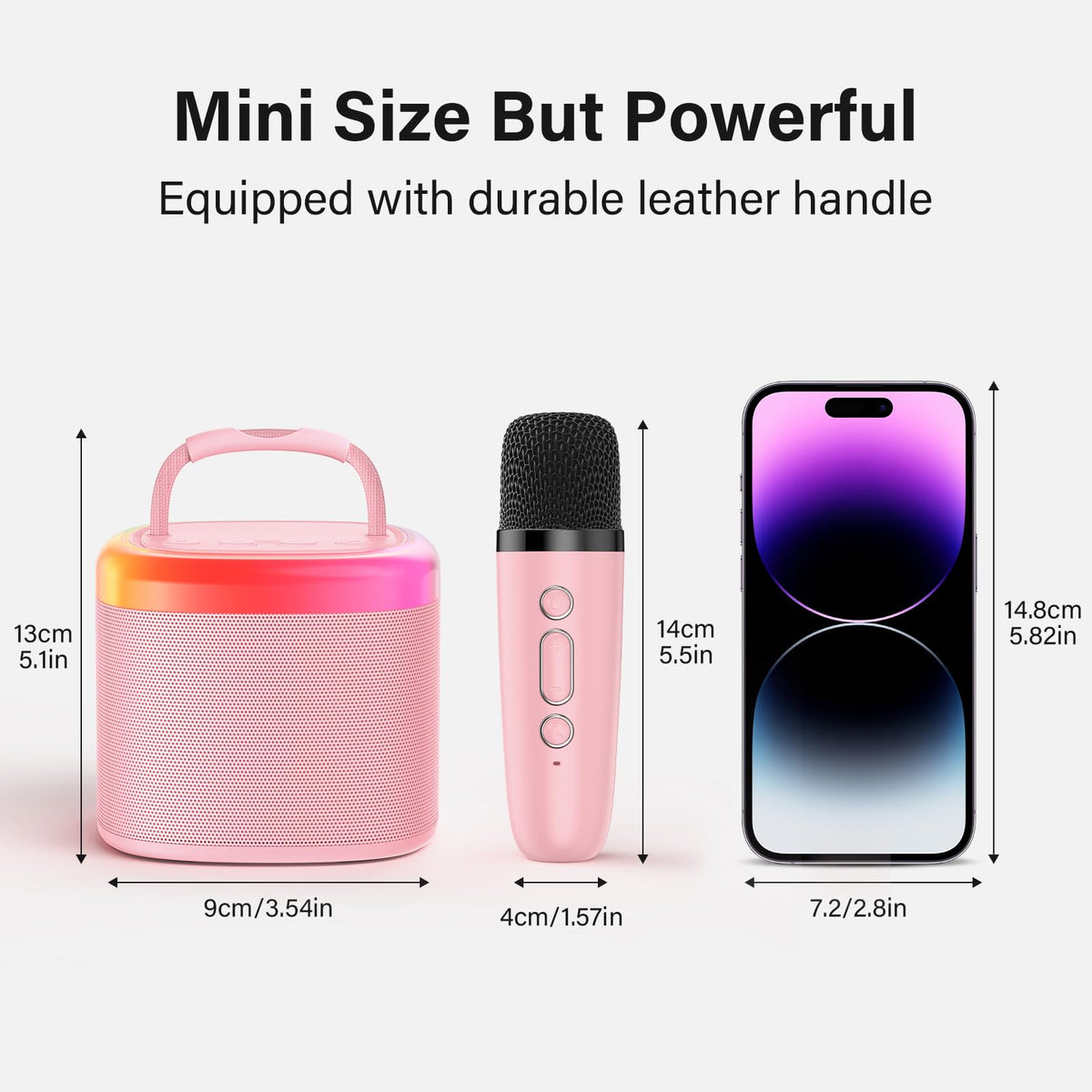 HWWR mini singing speaker being held by its convenient carrying handle