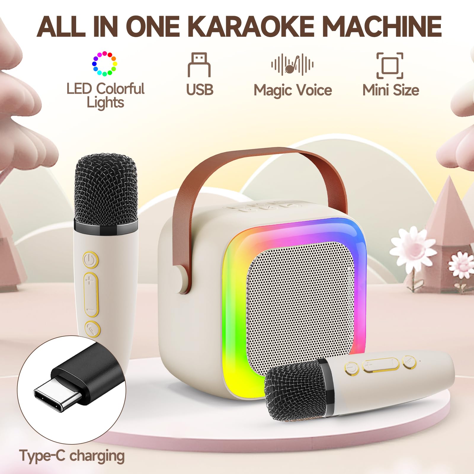 Two matching purple wireless microphones included with the SECULEAD singing machine