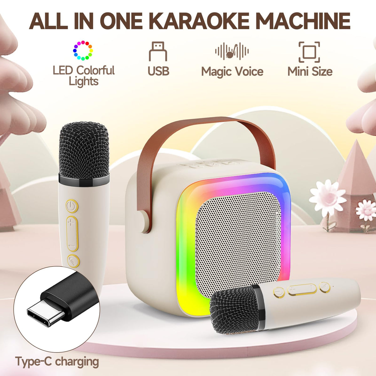 Two matching purple wireless microphones included with the SECULEAD singing machine