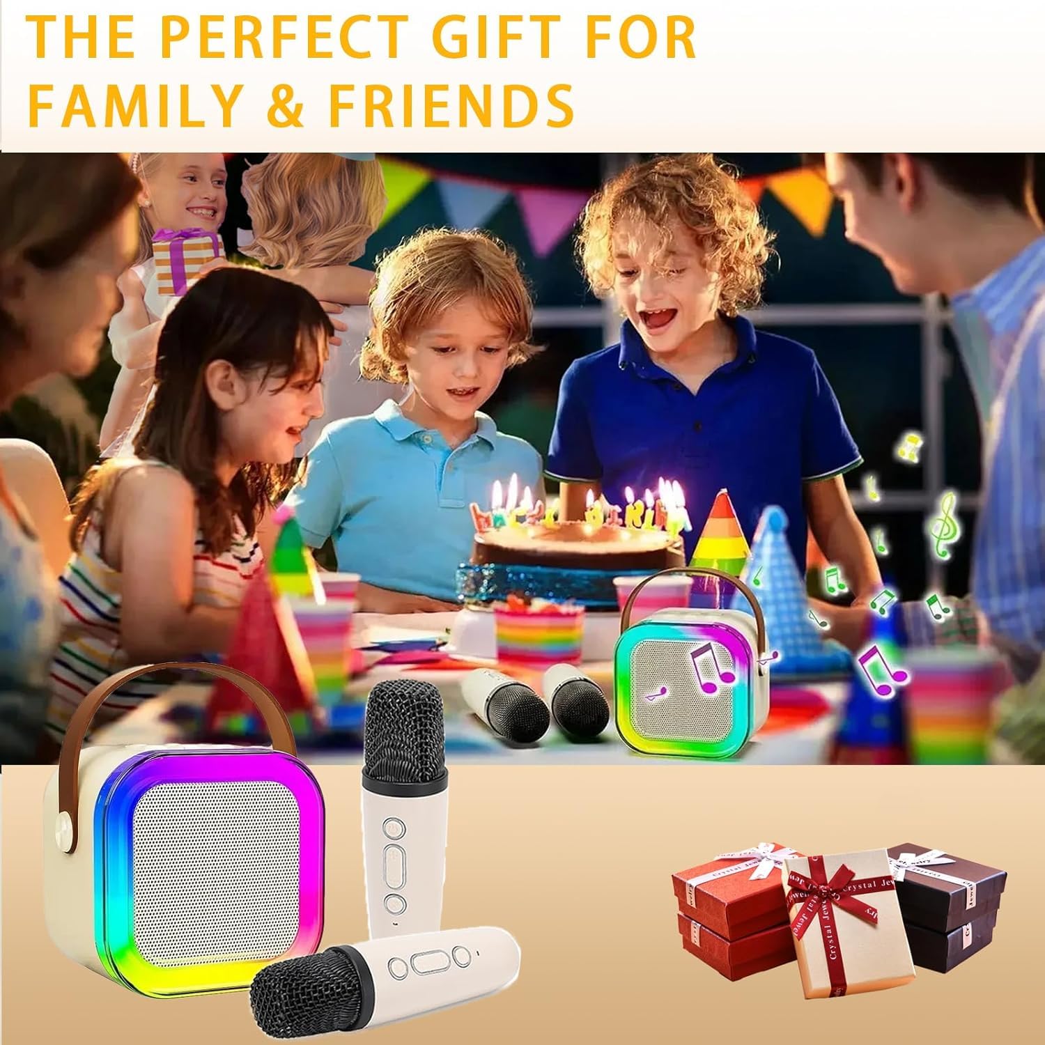 JJYEITUO portable karaoke machine set with speaker and dual microphones layout