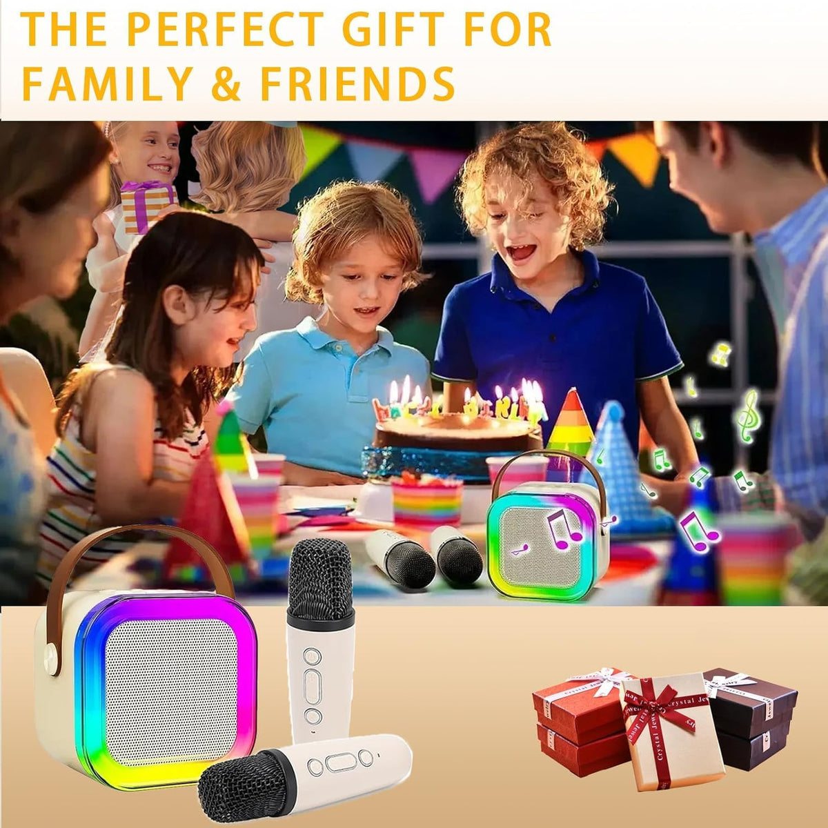 JJYEITUO portable karaoke machine set with speaker and dual microphones layout