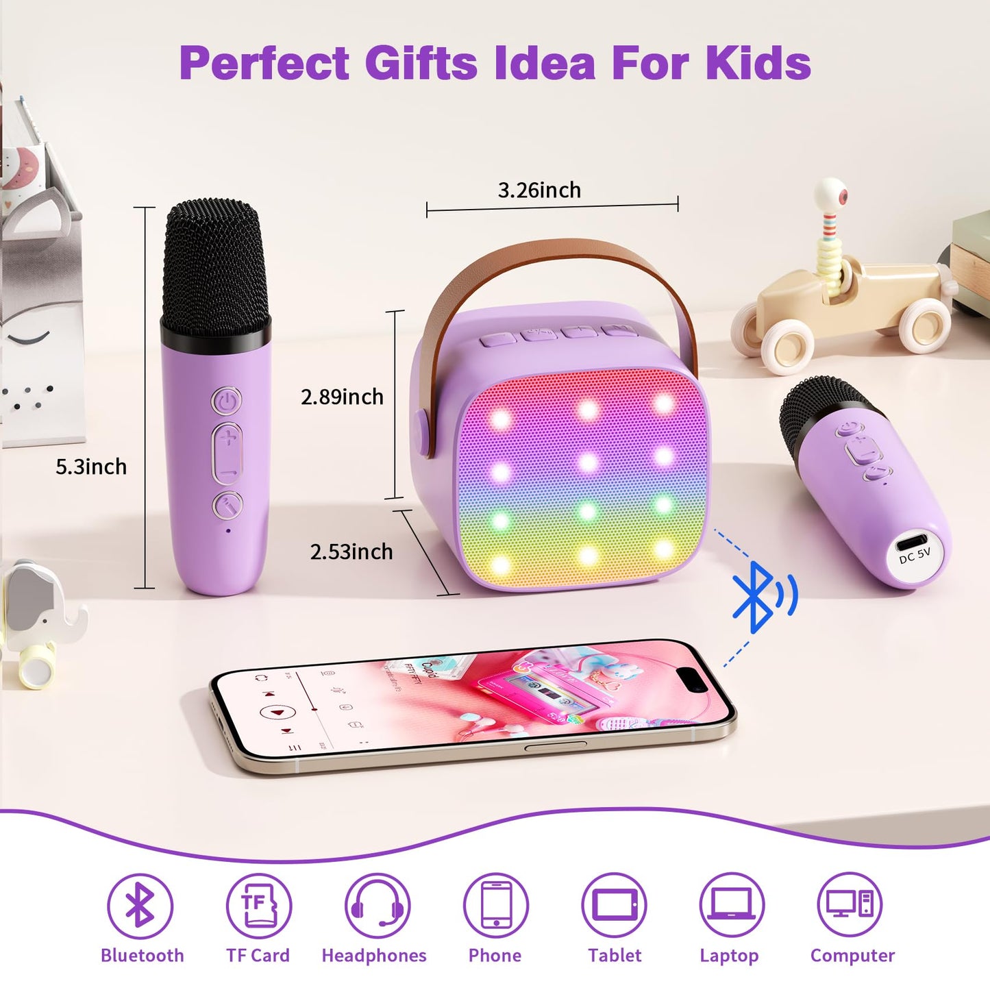Voijump kids bluetooth speaker showing the close-up texture of child-safe materials and top button controls