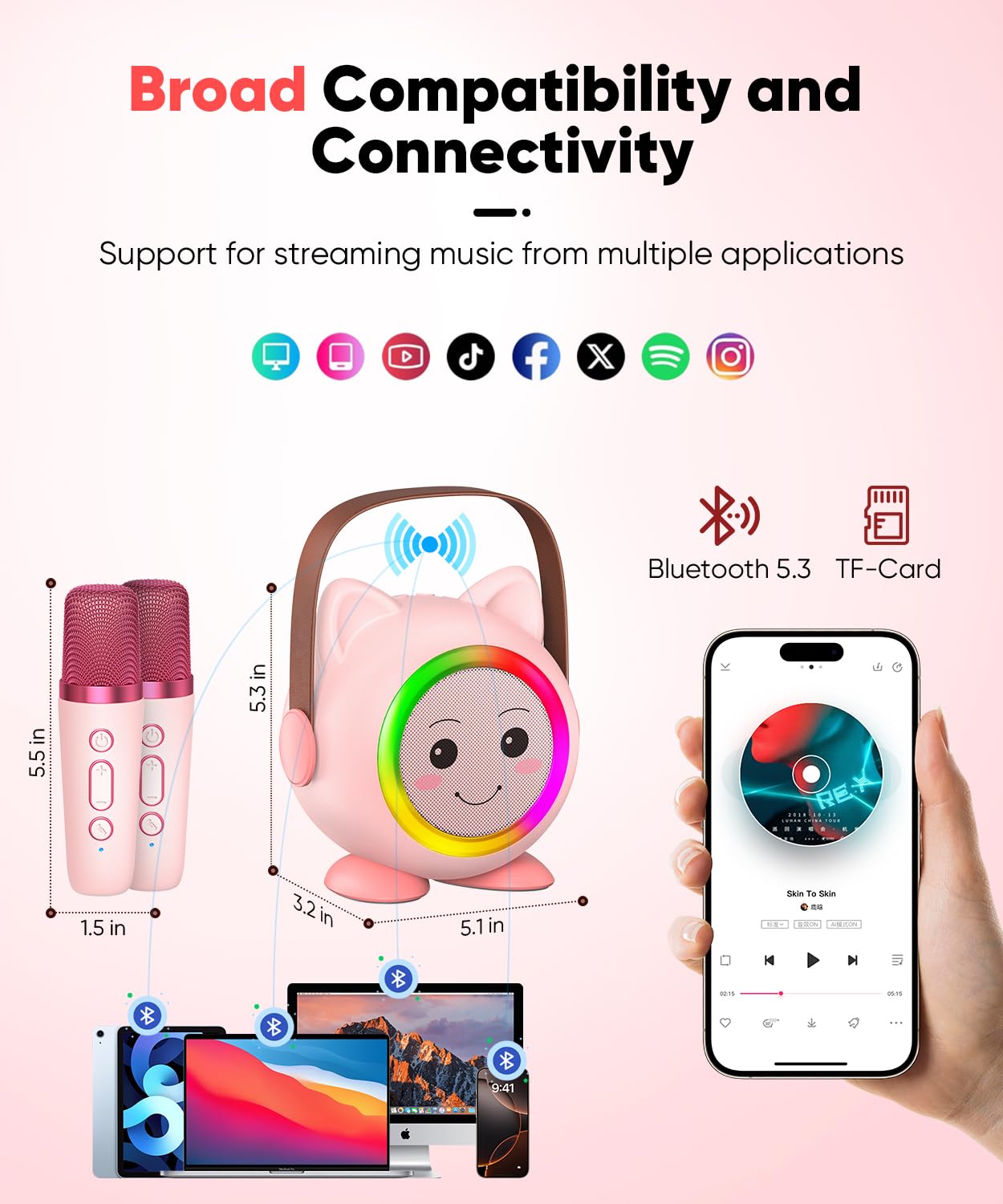 Side profile of pink children singing machine toy showcasing the compact handheld design and premium build quality