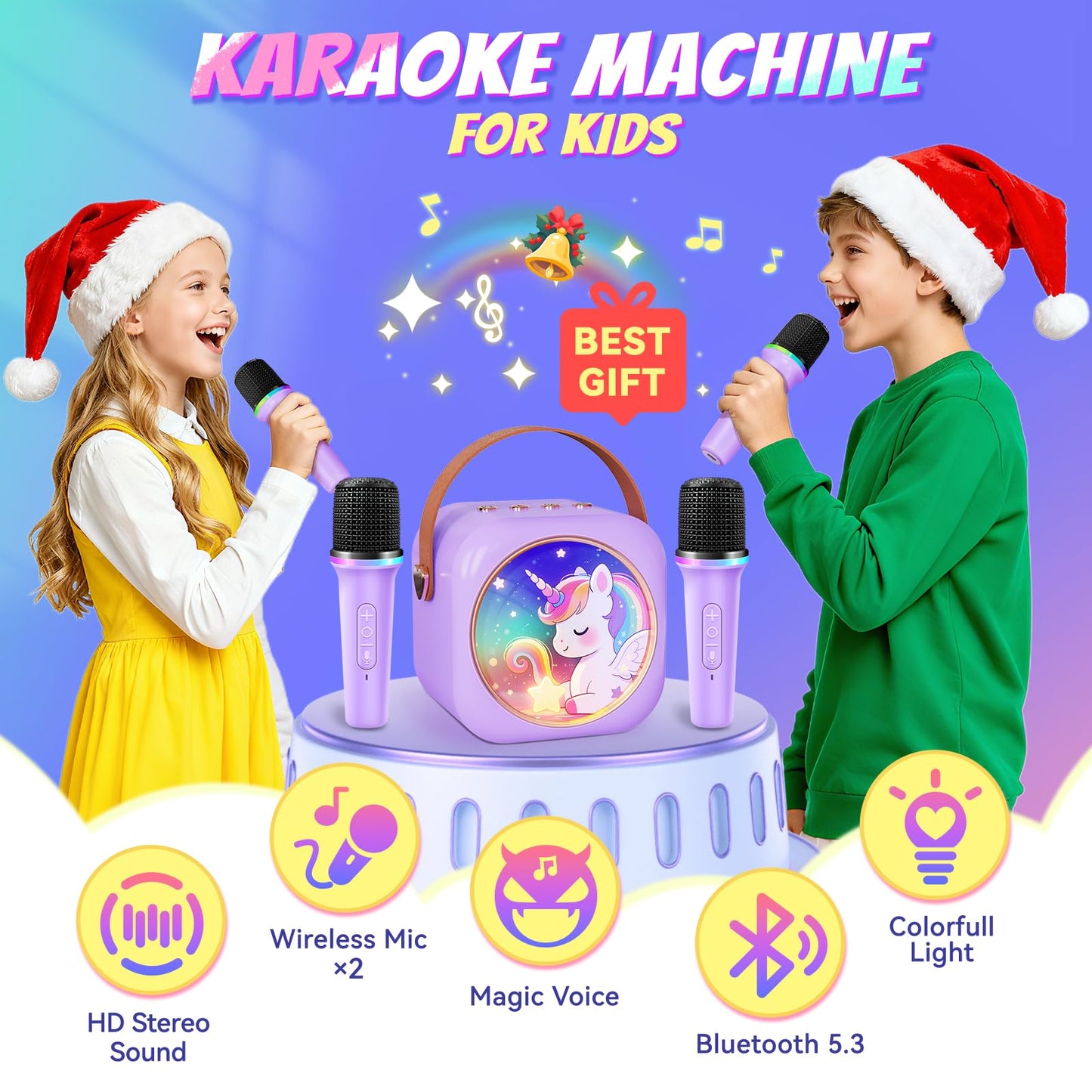MicQutr children musical toy speaker displaying colorful glowing RGB LED lights