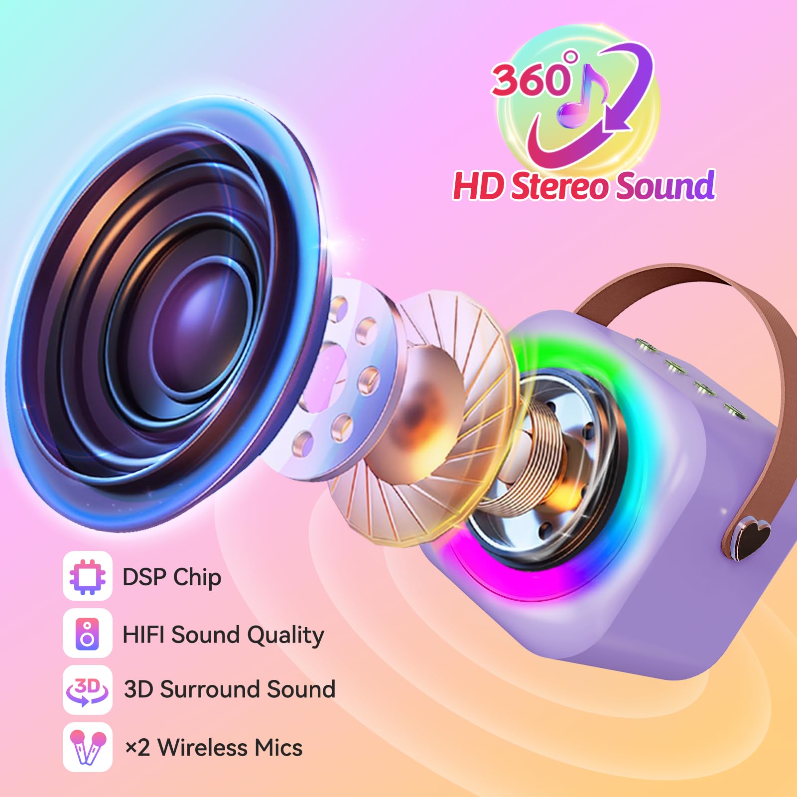Side view of MicQutr kids speaker highlighting the integrated carrying handle