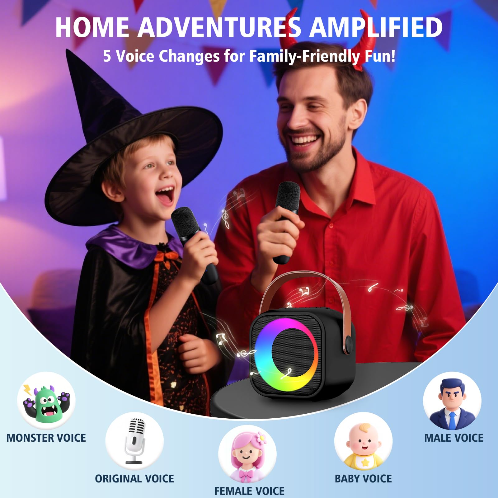 Two wireless mini microphones included with the portable speaker set