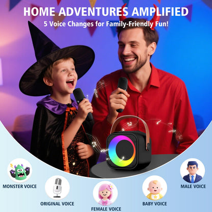 Two wireless mini microphones included with the portable speaker set