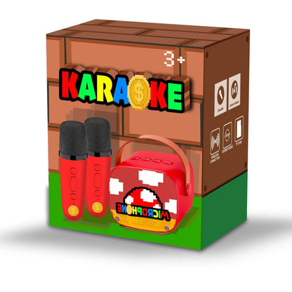 Rear view of the pixel theme children sound system demonstrating the charging port and memory card slot.