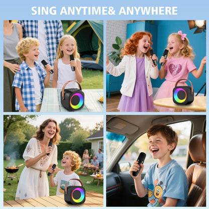 Compact Bluetooth karaoke speaker styled as a birthday gift package