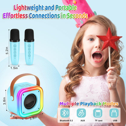 Blue children portable Bluetooth speaker with vibrant glowing RGB LED ring light activated