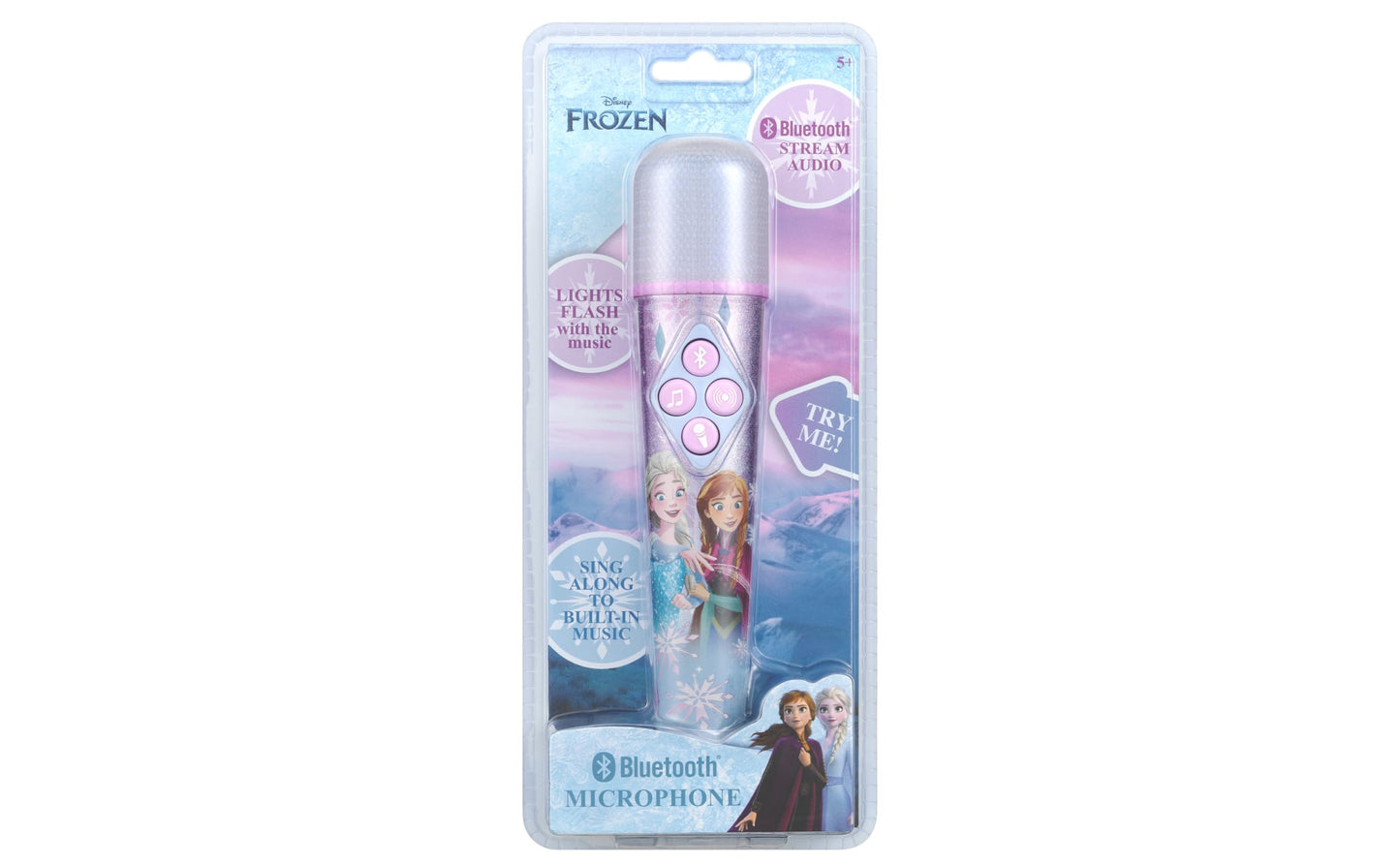 Child safe battery compartment on the reverse side of the Frozen karaoke mic