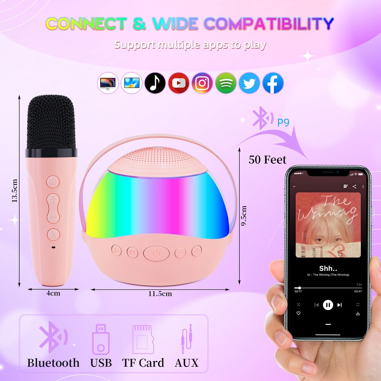 Lhlzms mini karaoke sound system being operated by a user to demonstrate the compact portable sizing