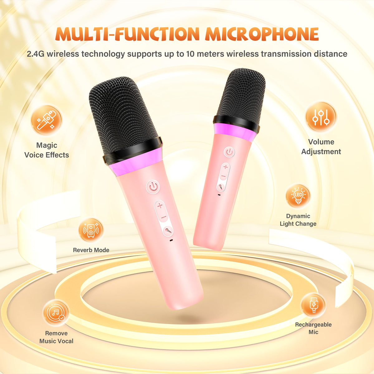 SunTrok mini singing machine back ports showing USB slot auxiliary input and TF card reader