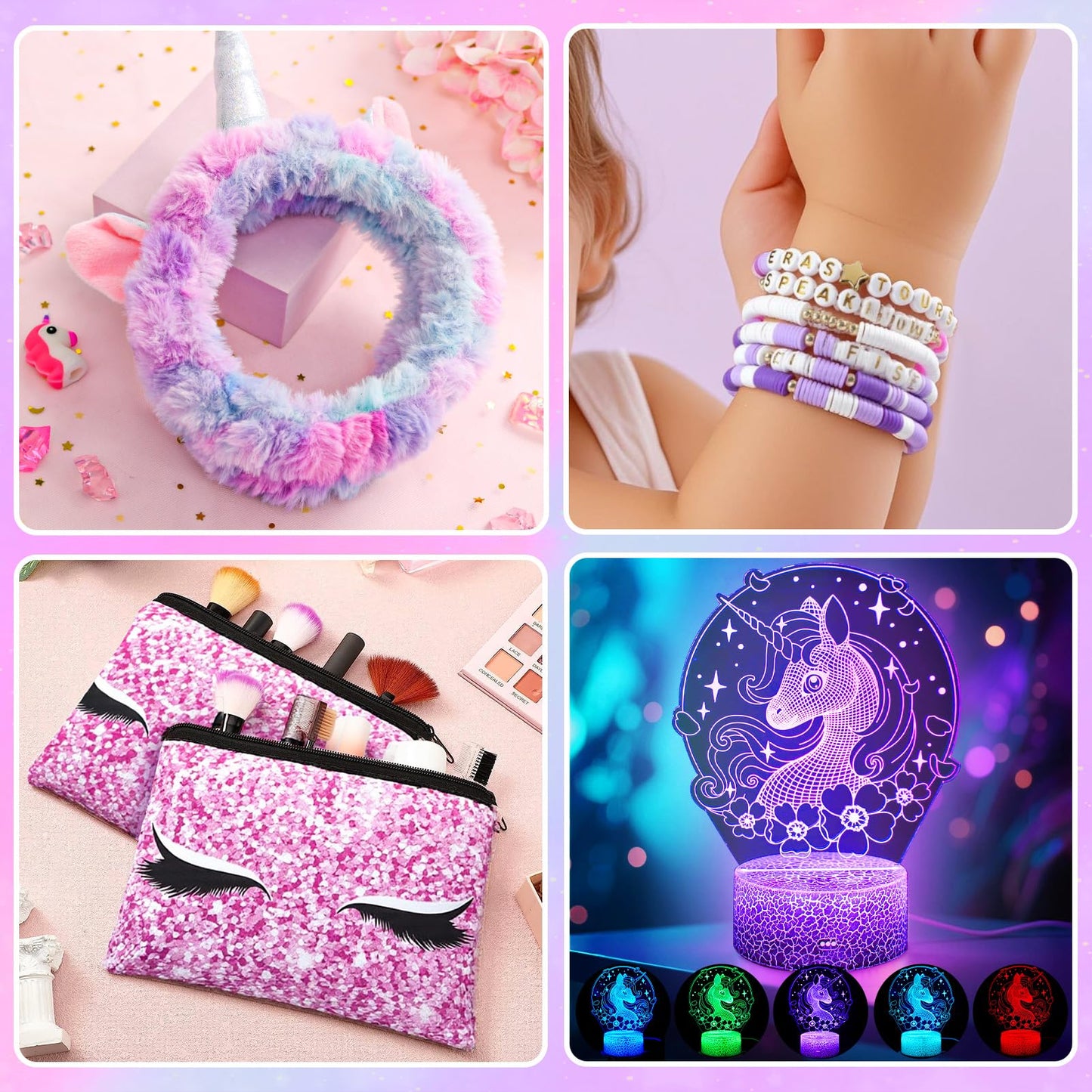 Complete contents of the Toylink unicorn gift box arranged neatly on a flat surface