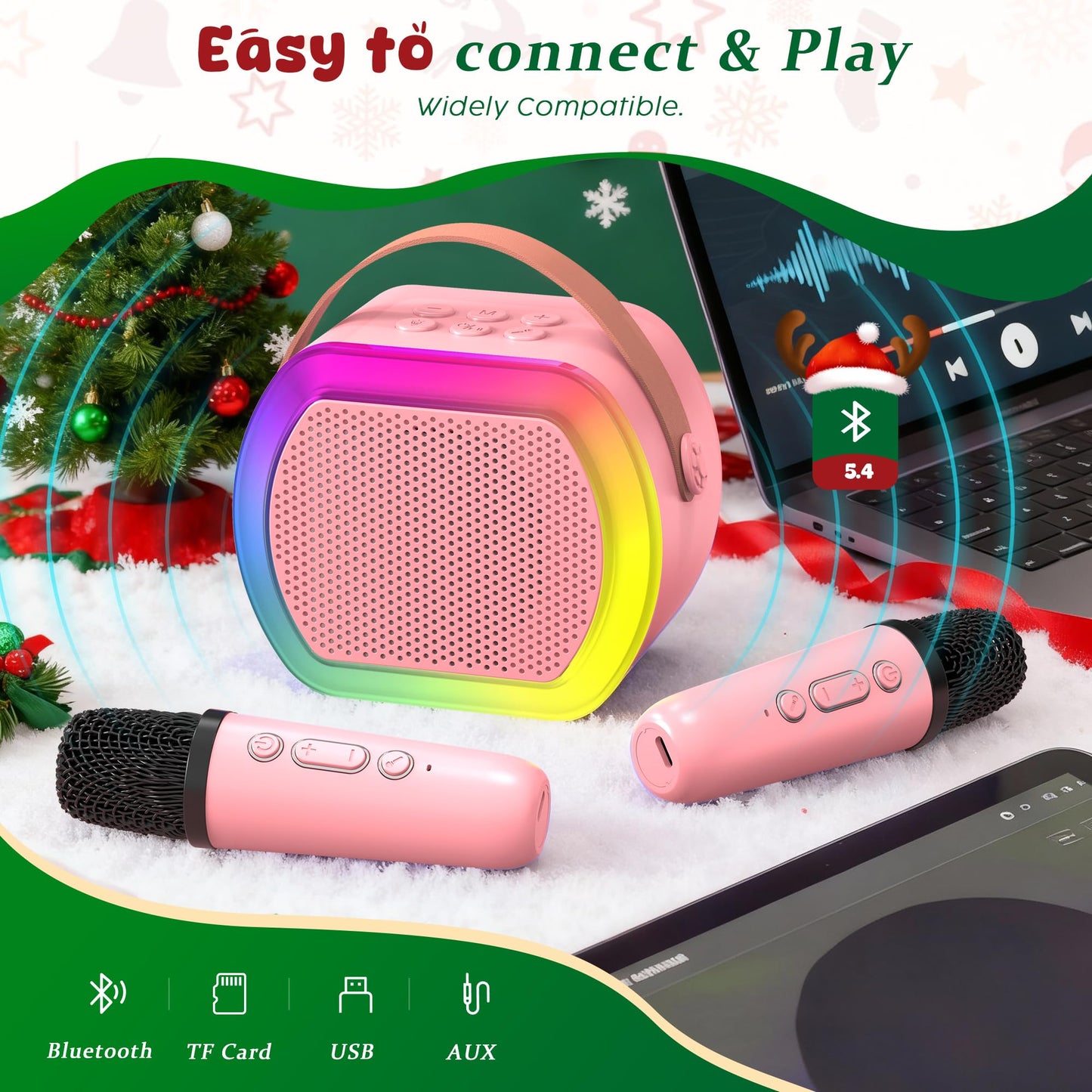 Lushstile miniature pink singing machine showing top control buttons and ports