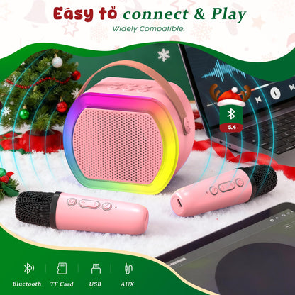 Lushstile miniature pink singing machine showing top control buttons and ports