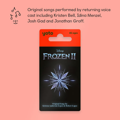 Yoto Frozen 2 music card being inserted into a white Yoto Mini screen free player for independent play