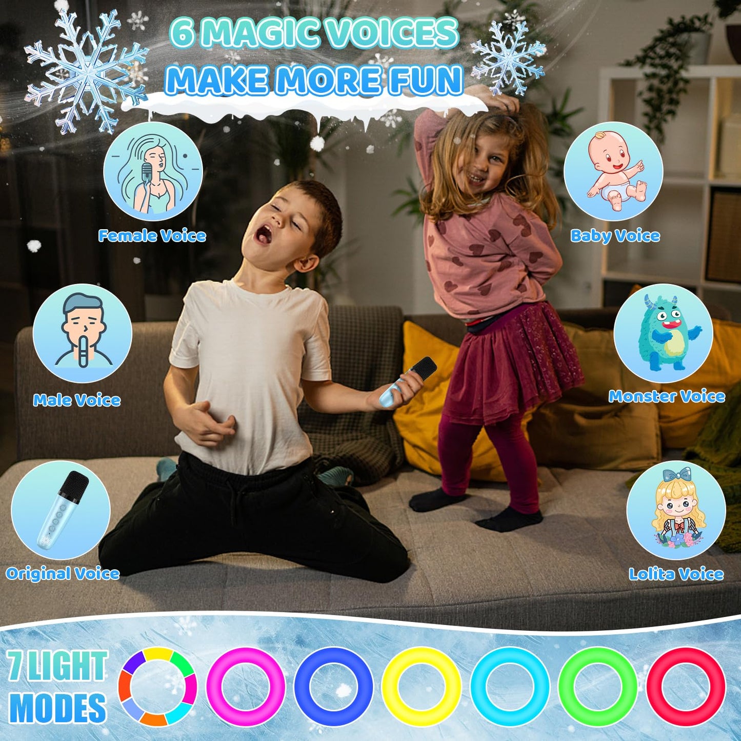 Auney children portable Bluetooth speaker with two pink wireless microphones