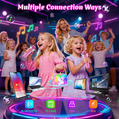 Close up of the controls on the kids karaoke machine explaining the magic voice filter options