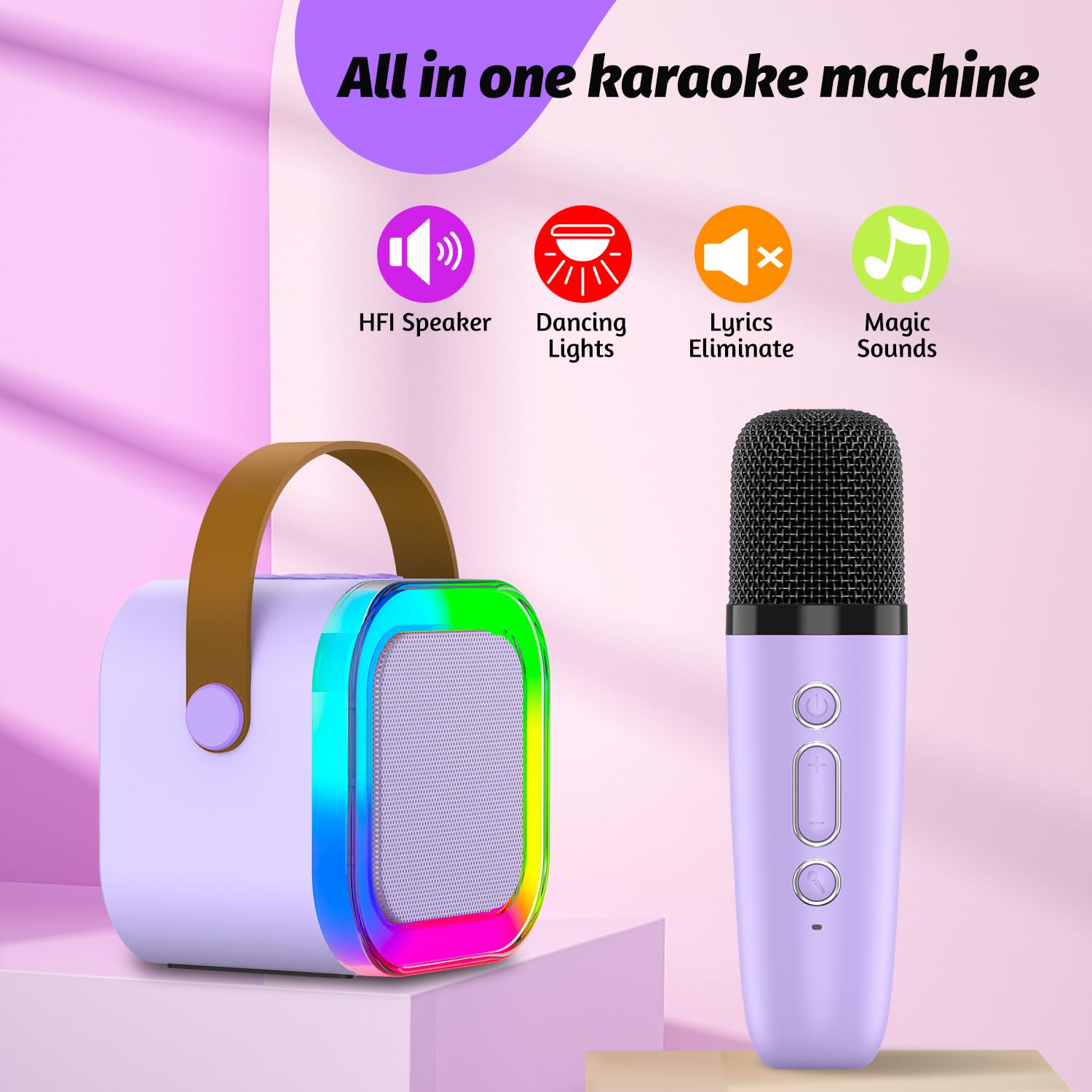 OUTUVAS wireless microphone toy being held to demonstrate its lightweight design tailored perfectly for small hands.