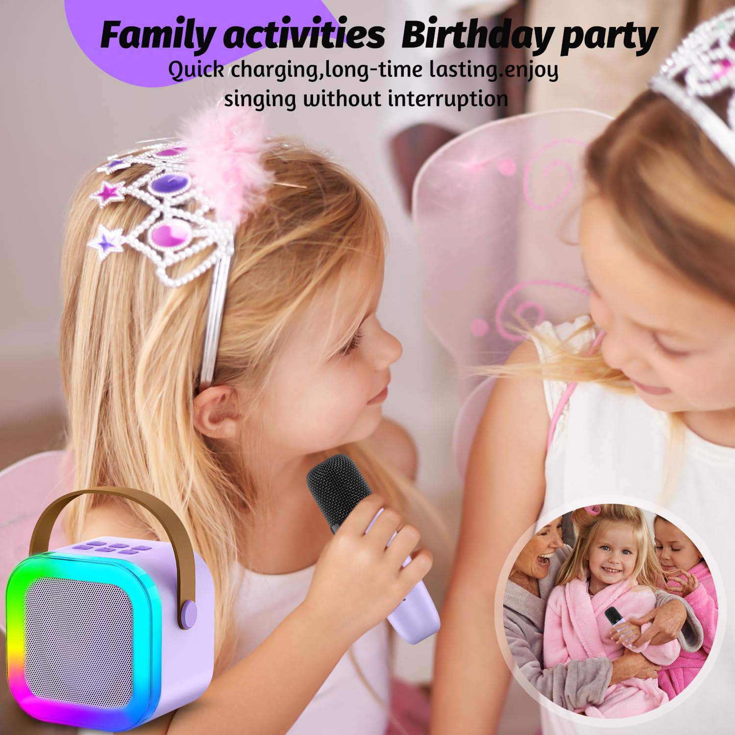 OUTUVAS portable bluetooth party speaker top view highlight showing the durable built-in carry handle for easy transportation.