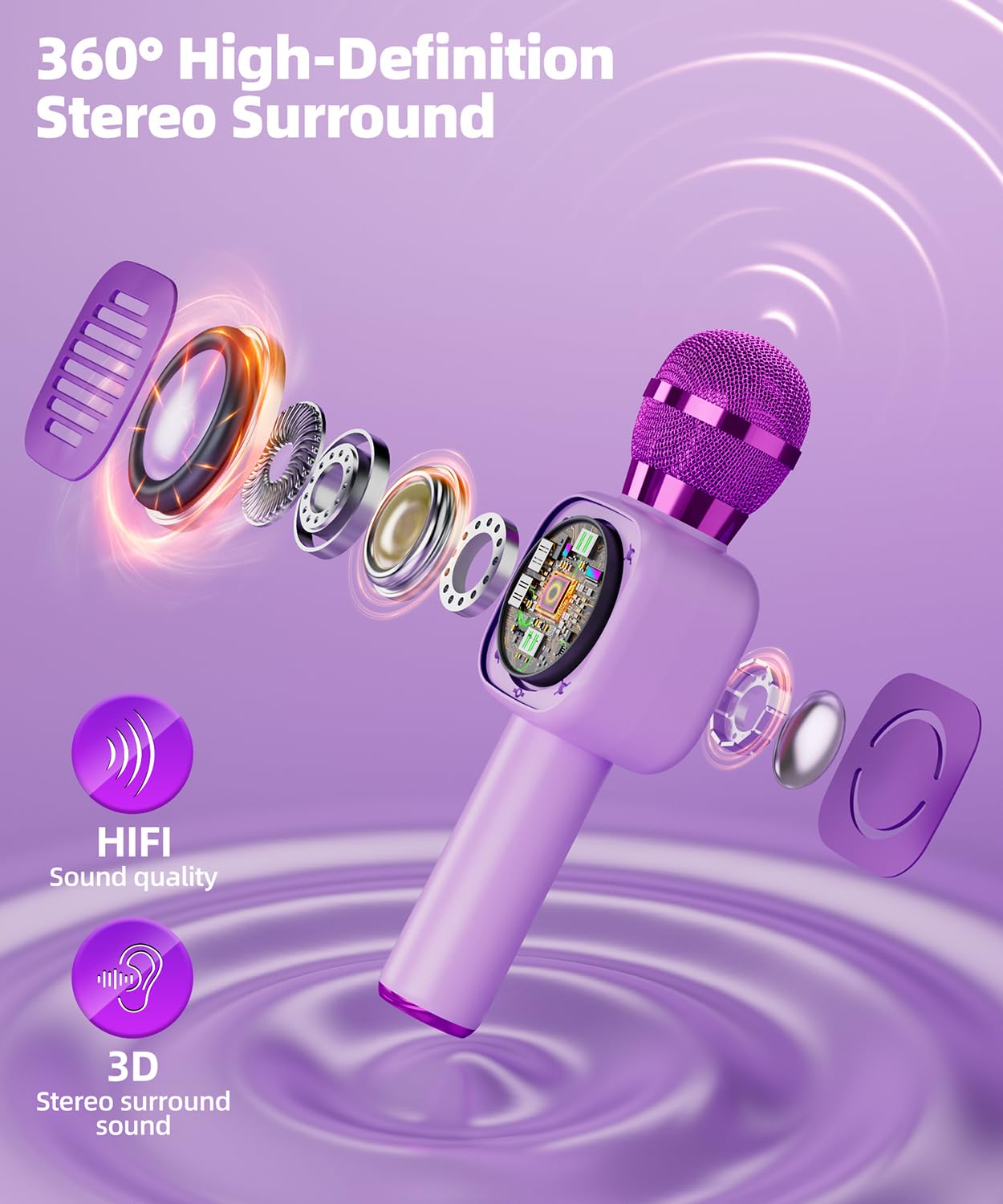 Side profile of the portable kids speaker microphone highlighting the charging port and durable housing construction.