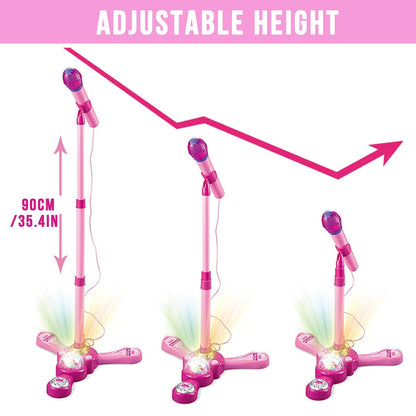 TourKing pink karaoke set with height adjustable stand for young toddlers