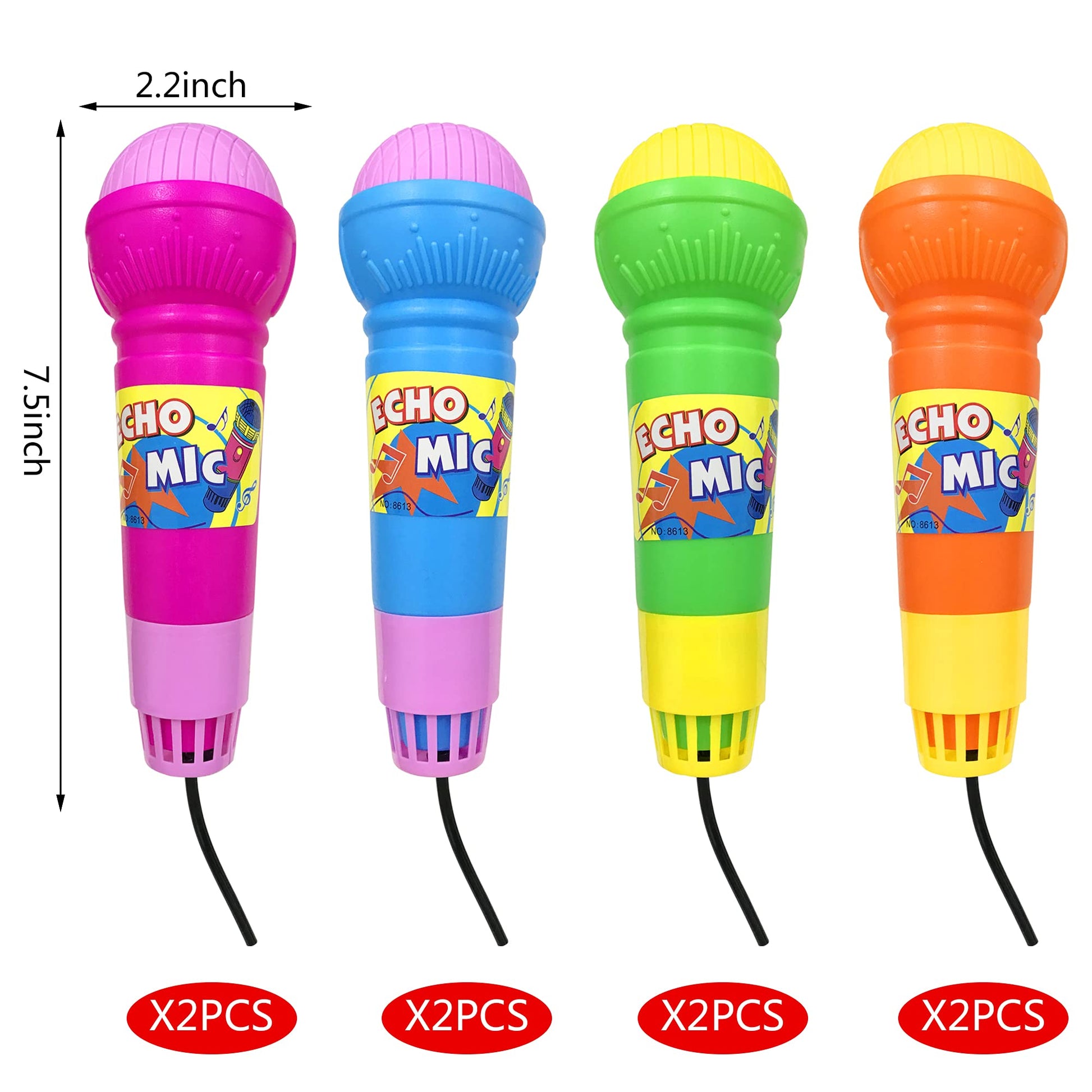 Children holding lightweight plastic karaoke microphones with internal echo spring effect
