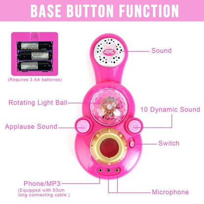 TourKing kids karaoke stand showing the foot operated applause and sound effects buttons