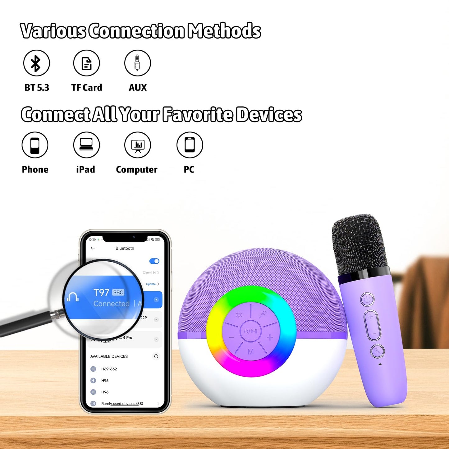 Heroange portable bluetooth speaker and dual microphones set for kids home party entertainment